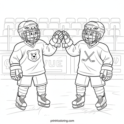 Ice Hockey Heroes: A Moment of Teamwork - free printable coloring page