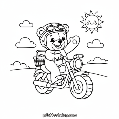 Beary Fun Picnic Ride - free printable coloring page
