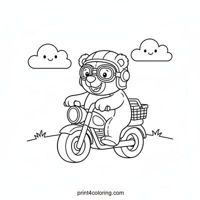 Teddy's Sunny Motorcycle Picnic Adventure - free printable coloring page