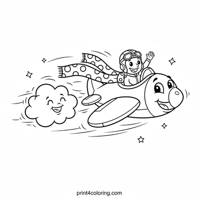 The Silly Scarf Airplane Race - free printable coloring page