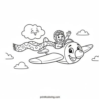 Sky High Scarf Race: The Polka-Dot Plane vs. Giggling Cloud - free printable coloring page