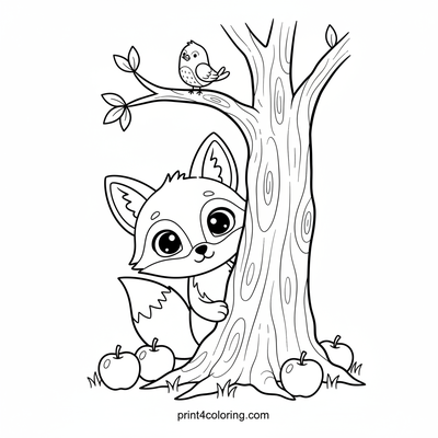 Curious Fox's Apple Tree Hideout - free printable coloring page