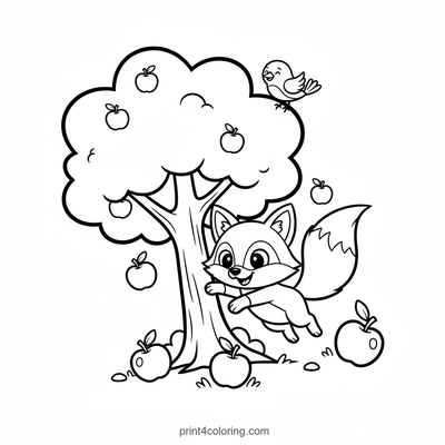 The Apple Tree's Secret Fox Friend - free printable coloring page