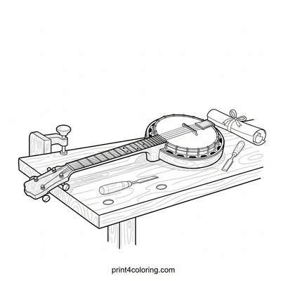 The Artisan's Cozy Banjo Creation - free printable coloring page