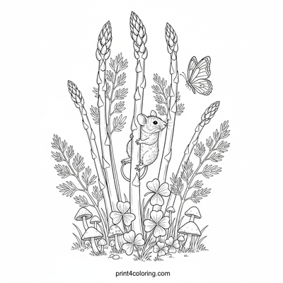 Whimsical Asparagus Forest: Mouse's Great Climb - free printable coloring page