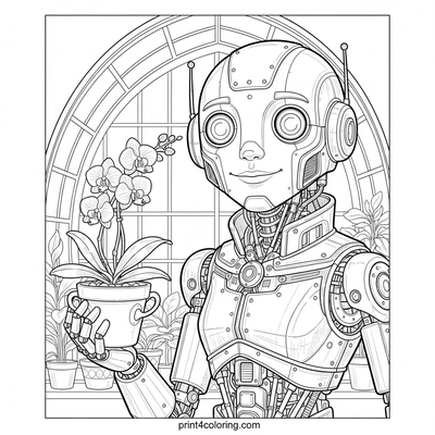The Botanical Gardener Robot's Delicate Touch - free printable coloring page