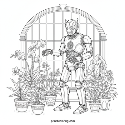 The Grand Botanical Robot's Greenhouse - free printable coloring page