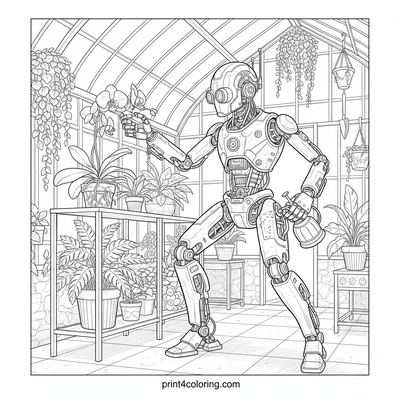 The Grand Greenhouse Guardian Robot - free printable coloring page