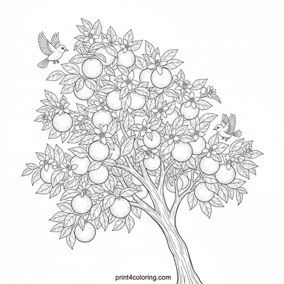The Bountiful Orange Tree's Harvest - free printable coloring page