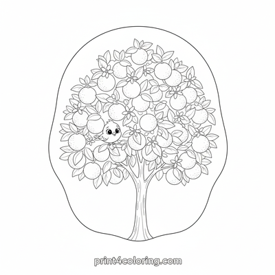 The Cozy Orange Tree Harvest - free printable coloring page