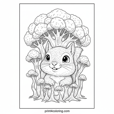 Whimsical Broccoli Forest Friend - free printable coloring page