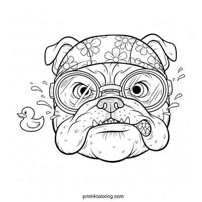Goggle-Eyed Bulldog's Pool Adventure - free printable coloring page