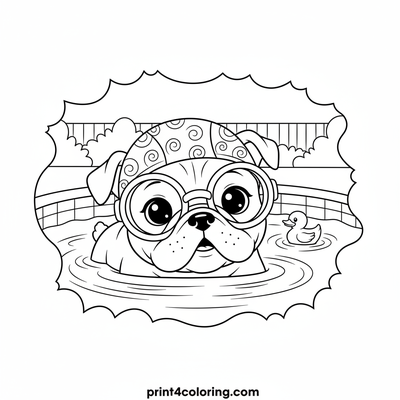 Bulldog's Hilarious Pool Plunge - free printable coloring page