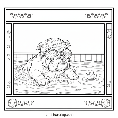 Bulldog's Splashy Pool Adventure - free printable coloring page
