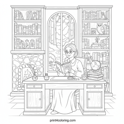 The Cozy Witch's Enchanted Study Nook - free printable coloring page