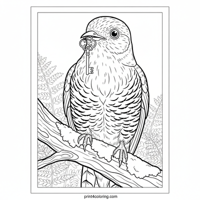 Enchanted Cuckoo and the Vintage Key - free printable coloring page