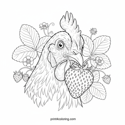 The Curious Hen's Strawberry Discovery - free printable coloring page