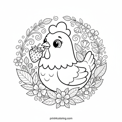 The Curious Hen's Strawberry Discovery - free printable coloring page