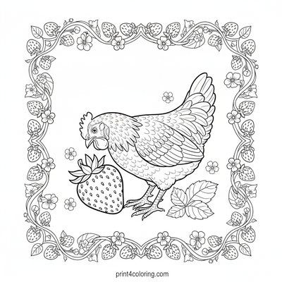 The Curious Garden Explorer: Hen's Strawberry Delight - free printable coloring page