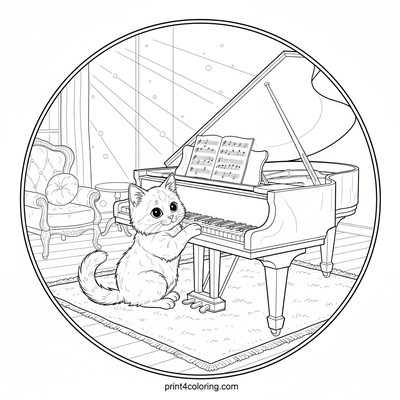 The Curious Kitten's Grand Concert - free printable coloring page