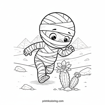 The Curious Mummy's Desert Discovery - free printable coloring page
