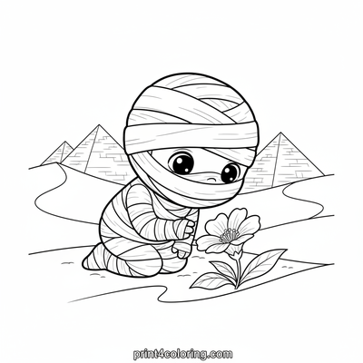 The Curious Mummy's Desert Bloom - free printable coloring page