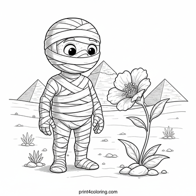 The Curious Mummy's Desert Flower Discovery - free printable coloring page