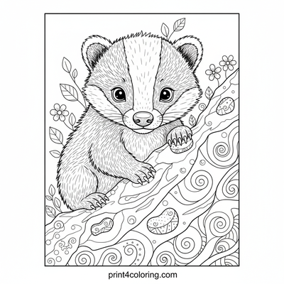 Determined Badger Cub's Zentangle Climb - free printable coloring page