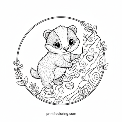 The Determined Badger Cub's Zentangle Climb - free printable coloring page