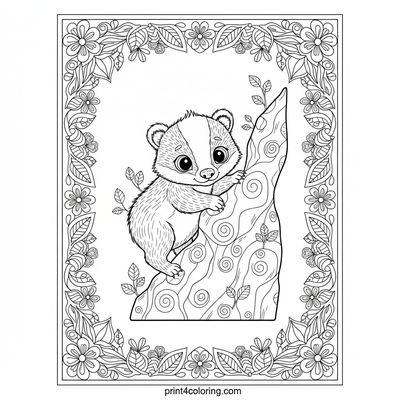 The Determined Badger Cub's Climb (Pattern Frame) - free printable coloring page
