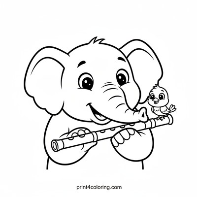 The Elephant's Big Flute Fun - free printable coloring page