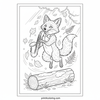 The Fox's Autumn Serenade - free printable coloring page