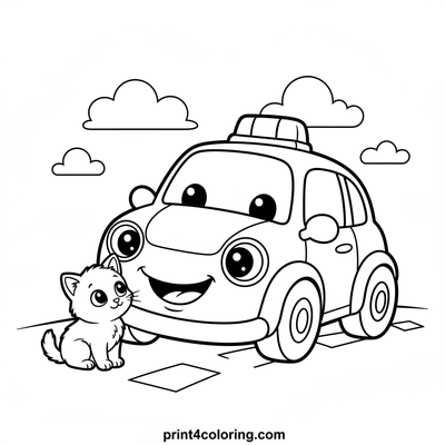 Friendly Police Car Kitten Rescue - free printable coloring page
