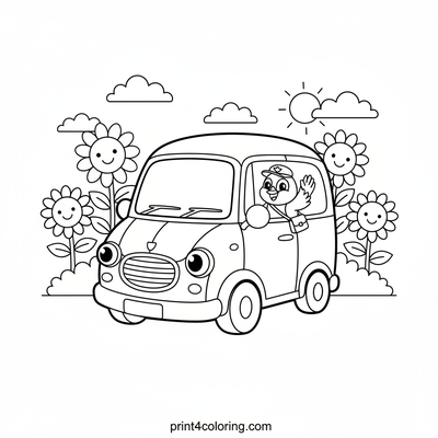 The Friendly Mail Van's Morning Smile - free printable coloring page