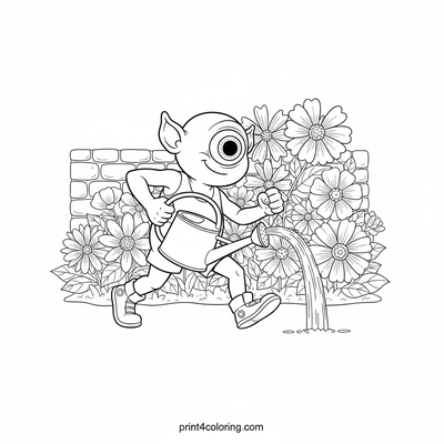 The Gentle Gardener Cyclops: Watering Wonders - free printable coloring page