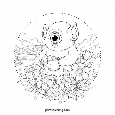 The Kind Cyclops's Secret Garden - free printable coloring page