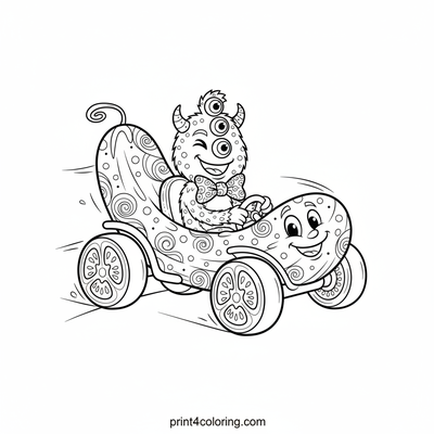 Monster's Zany Pickle Go-Kart Race! - free printable coloring page