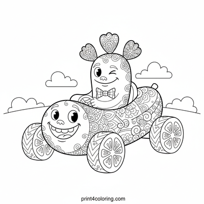 Monster's Zany Pickle Go-Kart Race - free printable coloring page