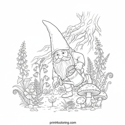 The Gnome's Secret Garden Discovery - free printable coloring page