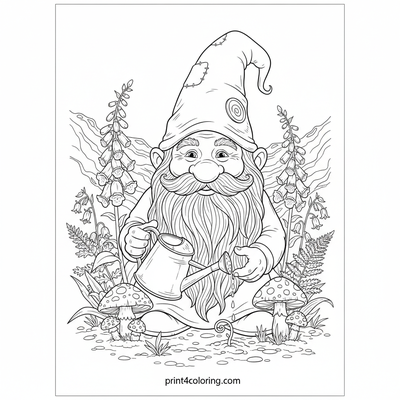 Gnome's Secret Garden Oasis - free printable coloring page
