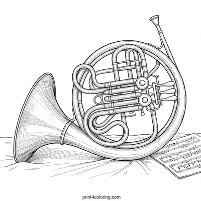 The Grand French Horn: A Brass Symphony - free printable coloring page