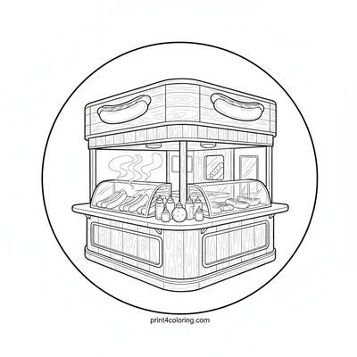 The Grand Hotdog Stand: Vintage Street Food Charm - free printable coloring page