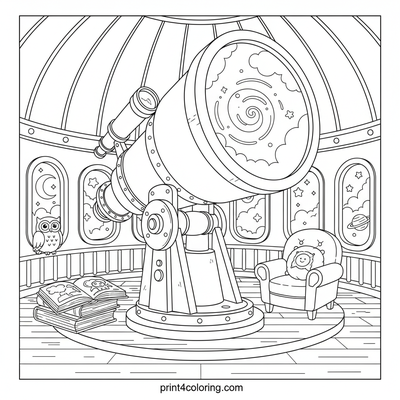 The Grand Observatory's Cozy Cosmic Window - free printable coloring page
