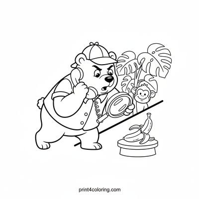 Detective Bear's Banana Hotline Mystery - free printable coloring page