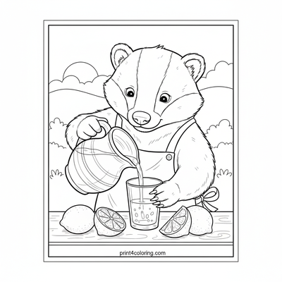 The Industrious Badger's Lemonade Stand - free printable coloring page