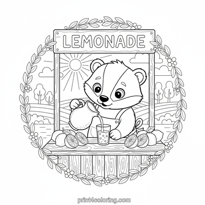 Badger's Bubbly Lemonade Stand - free printable coloring page