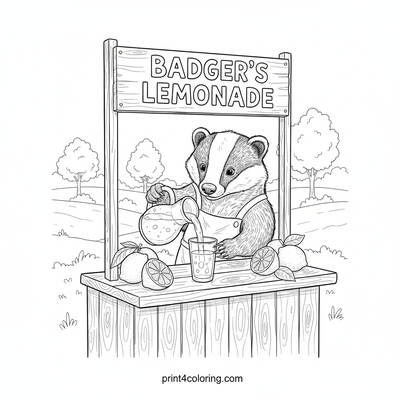 The Badger's Bountiful Lemonade Stand - free printable coloring page