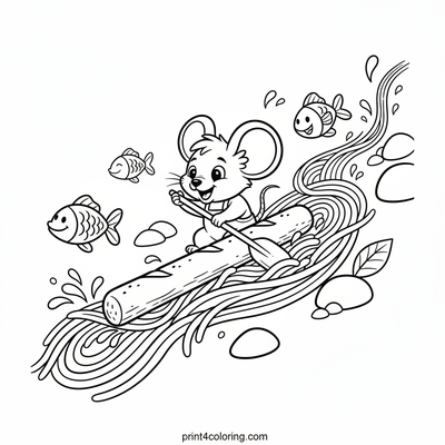 The Great Noodle River Adventure: A Mouse's Cheesy Journey - free printable coloring page