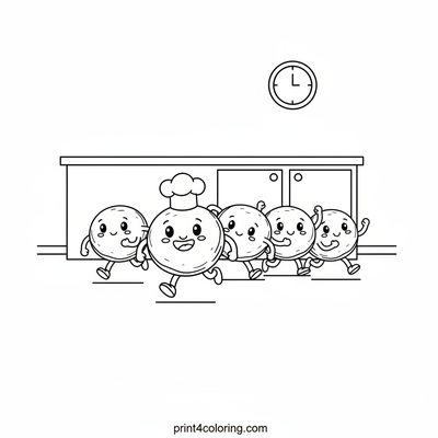The Great Kitchen Pancake Race! - free printable coloring page