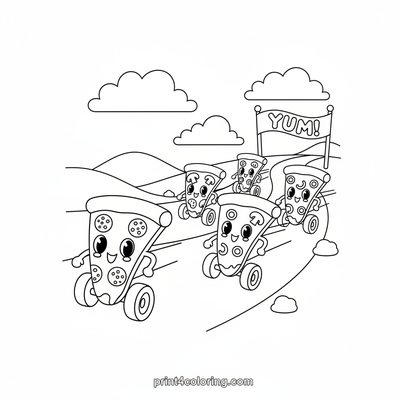 The Great Pizza Race: A Delicious Dash! - free printable coloring page